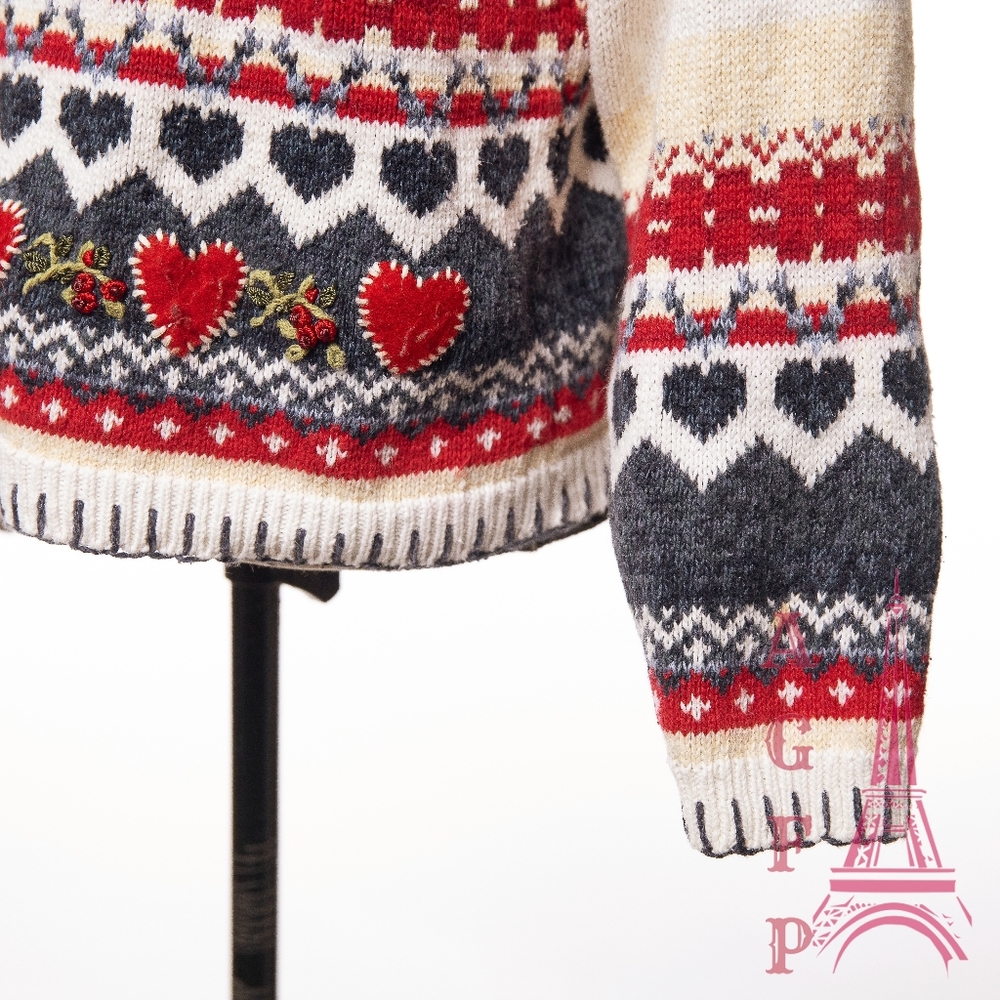 Heirloom Collectibles vintage hearts ugly Christmas chunky knit sweater cardigan - Picture 6 of 16
